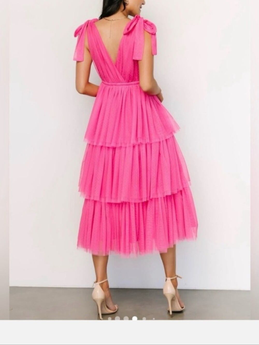 Baltic Born Bright Pink Tiered Tulle Midi Dress - Picture 2 of 3